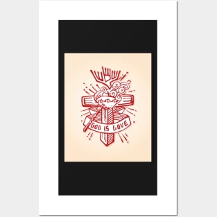 Religious Cross illustration God is Love Posters and Art